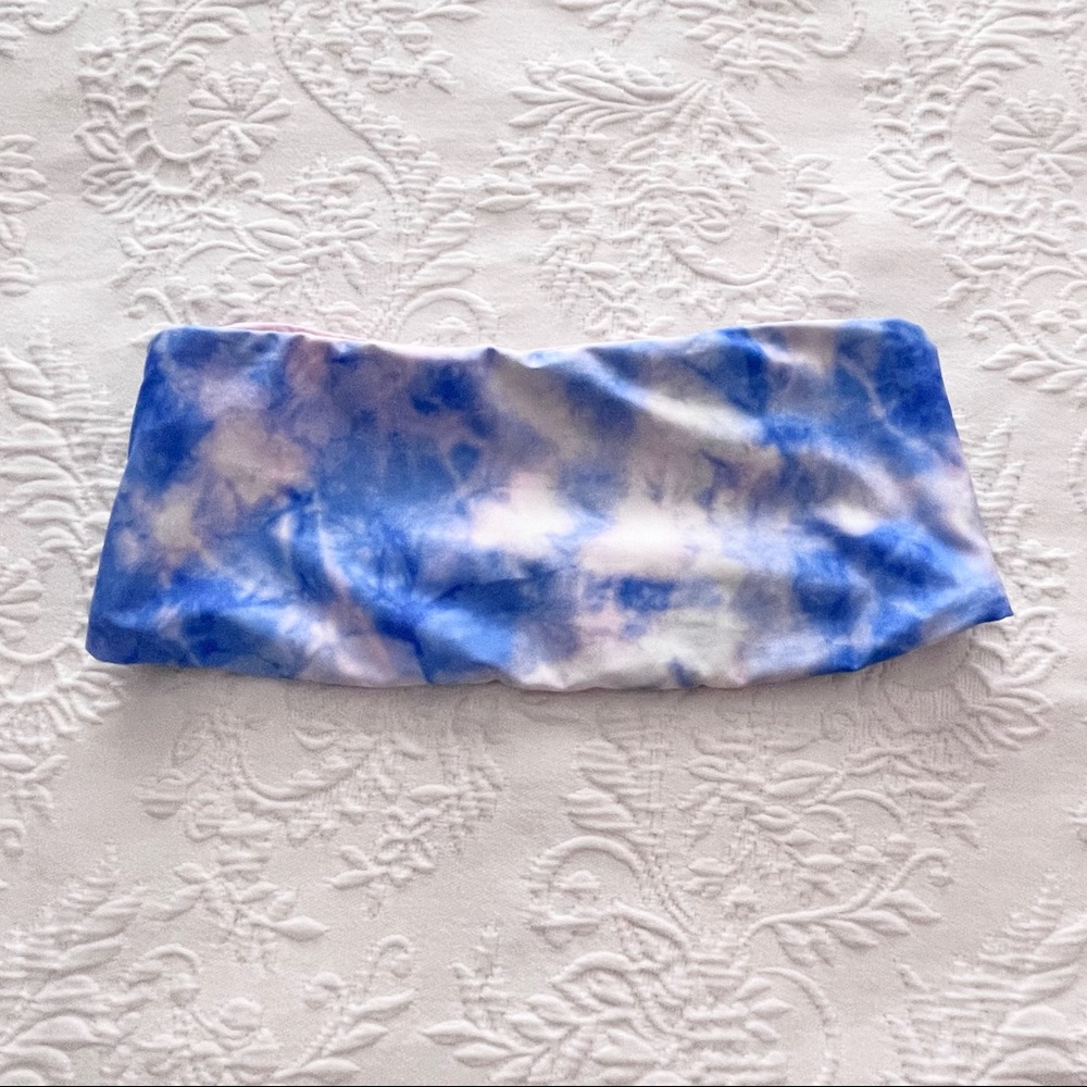NWOT Lulus Set for Vacay Blue Multi Tie-Dye Bandeau High Waisted Bikini Set - Picture 9 of 13